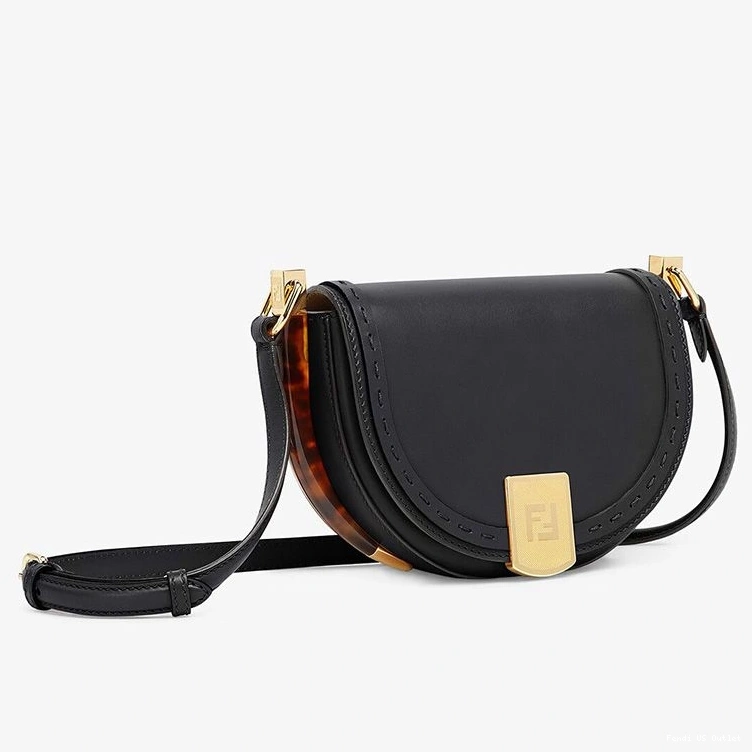 Vintage HOT ROMA Fendi Black Bag Leather Logo In Moonlight Calf 0802